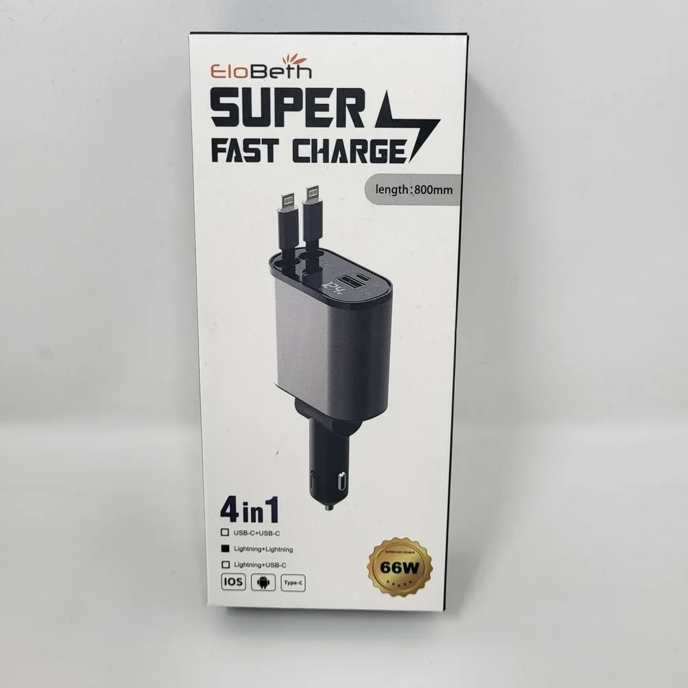 Elobeth Super Fast‎ Charge 4-in-1 retractable car charger